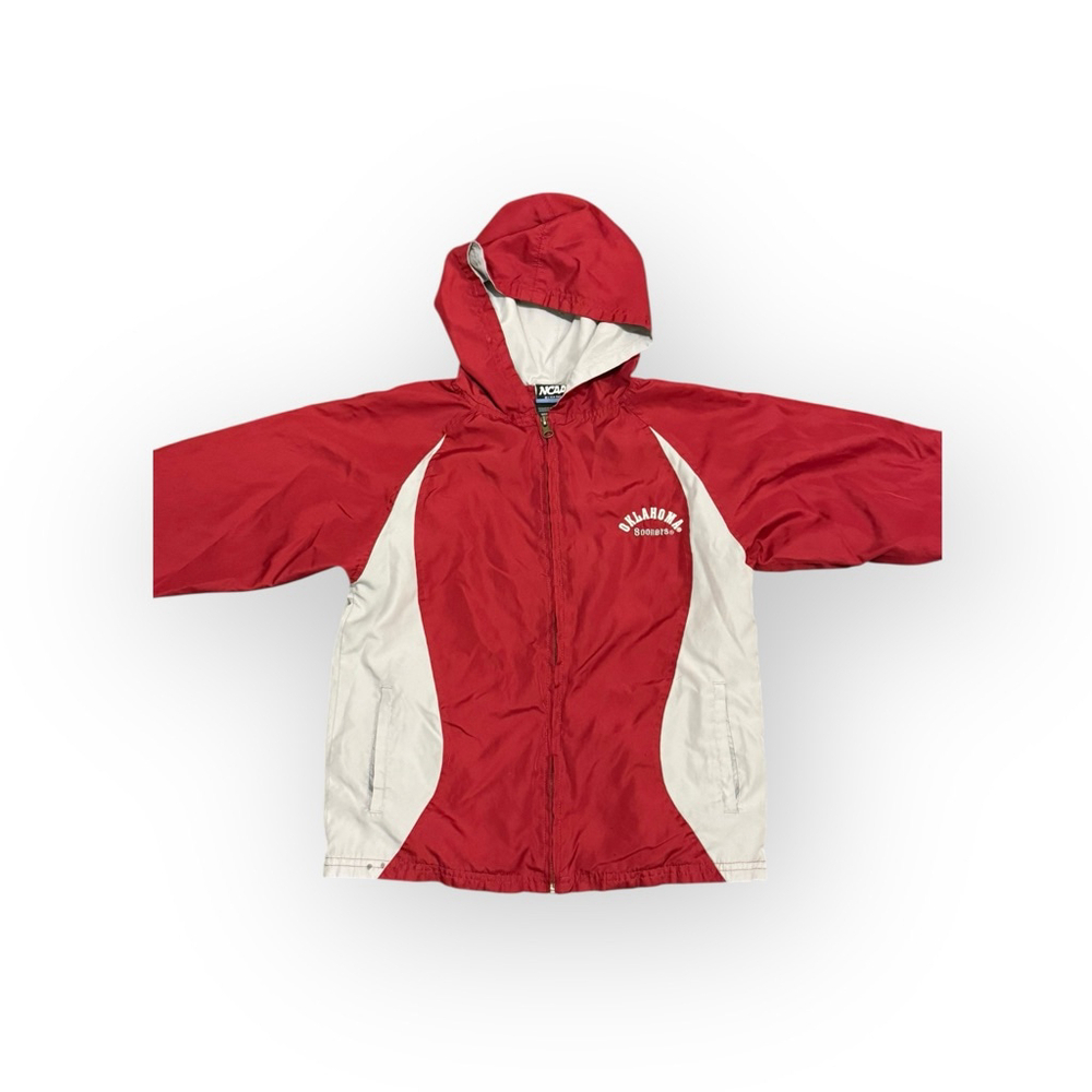 NCAA Oklahoma University Sooners OU Windbreaker Jacket Size 8/10 Red White - Picture 2 of 11